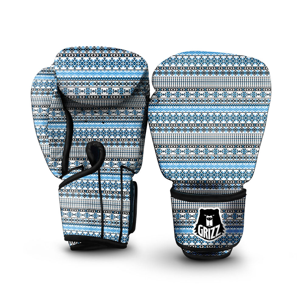 American Aztec Blue Native Print Pattern Boxing Gloves-grizzshop