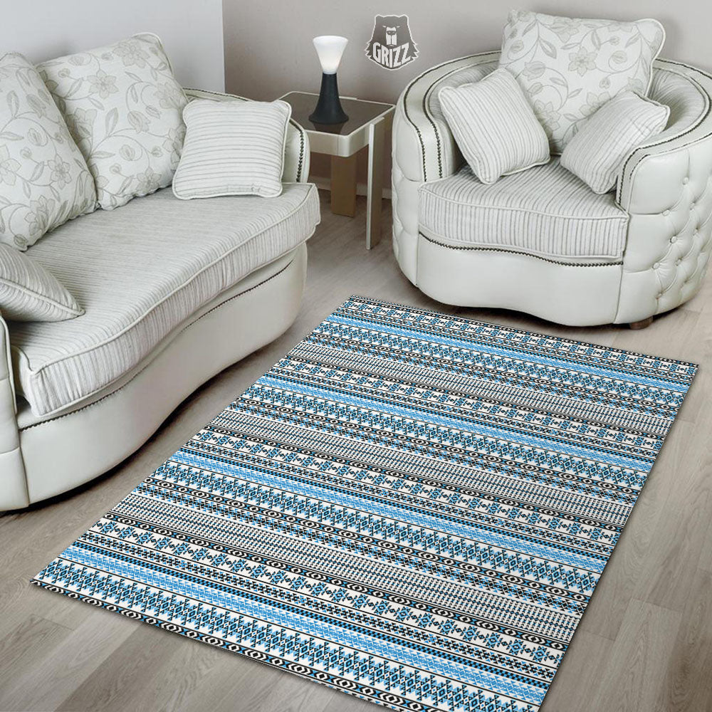 American Aztec Blue Native Print Pattern Floor Mat-grizzshop