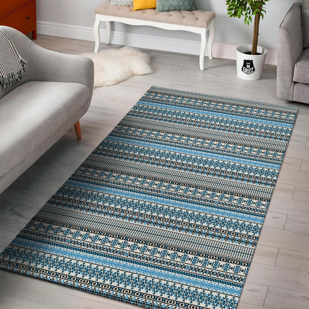 American Aztec Blue Native Print Pattern Floor Mat-grizzshop