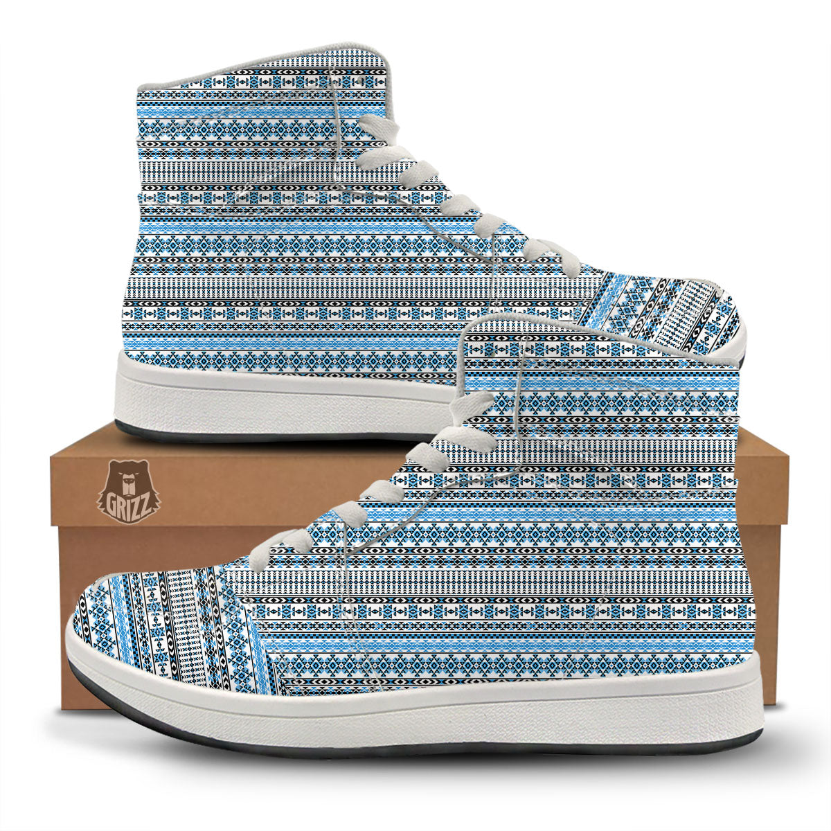 American Aztec Blue Native Print Pattern High Top Sneakers-grizzshop