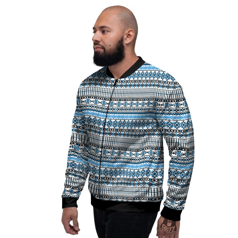 American Aztec Blue Native Print Pattern Men's Bomber Jacket-grizzshop