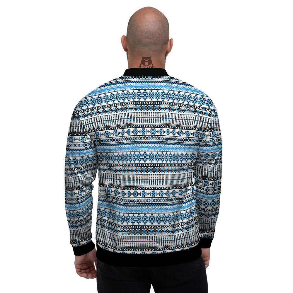American Aztec Blue Native Print Pattern Men's Bomber Jacket-grizzshop