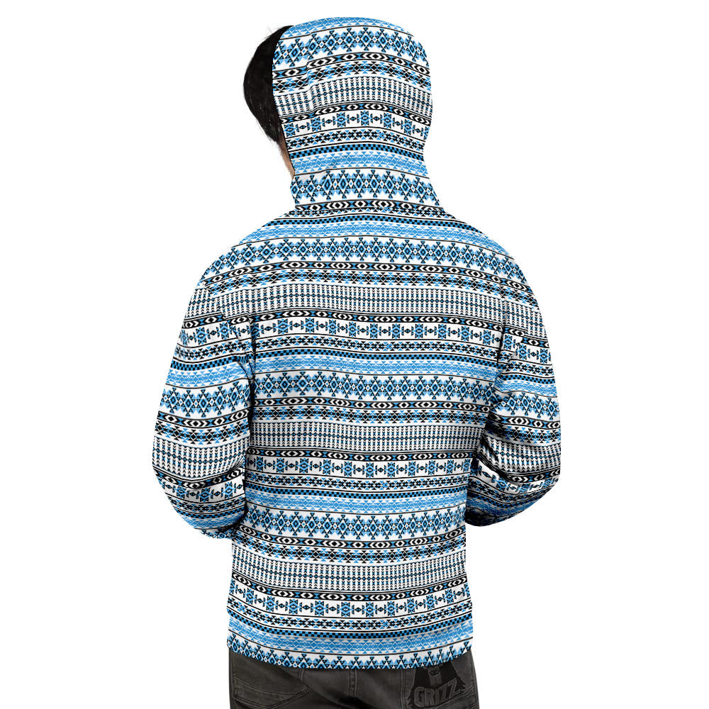 American Aztec Blue Native Print Pattern Men's Hoodie-grizzshop