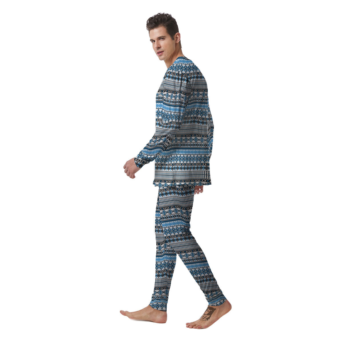 American Aztec Blue Native Print Pattern Men's Pajamas-grizzshop