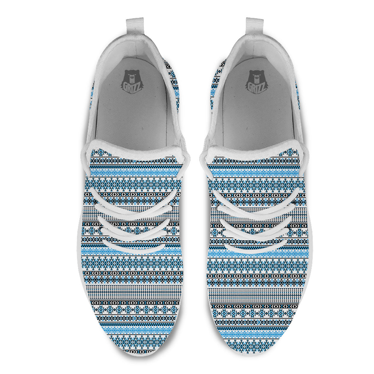 American Aztec Blue Native Print Pattern White Athletic Shoes-grizzshop