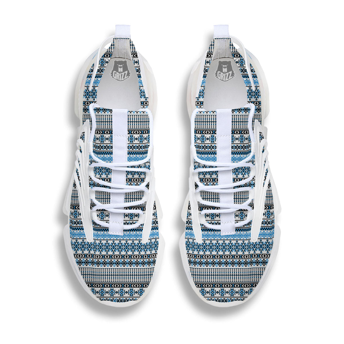 American Aztec Blue Native Print Pattern White Gym Shoes-grizzshop
