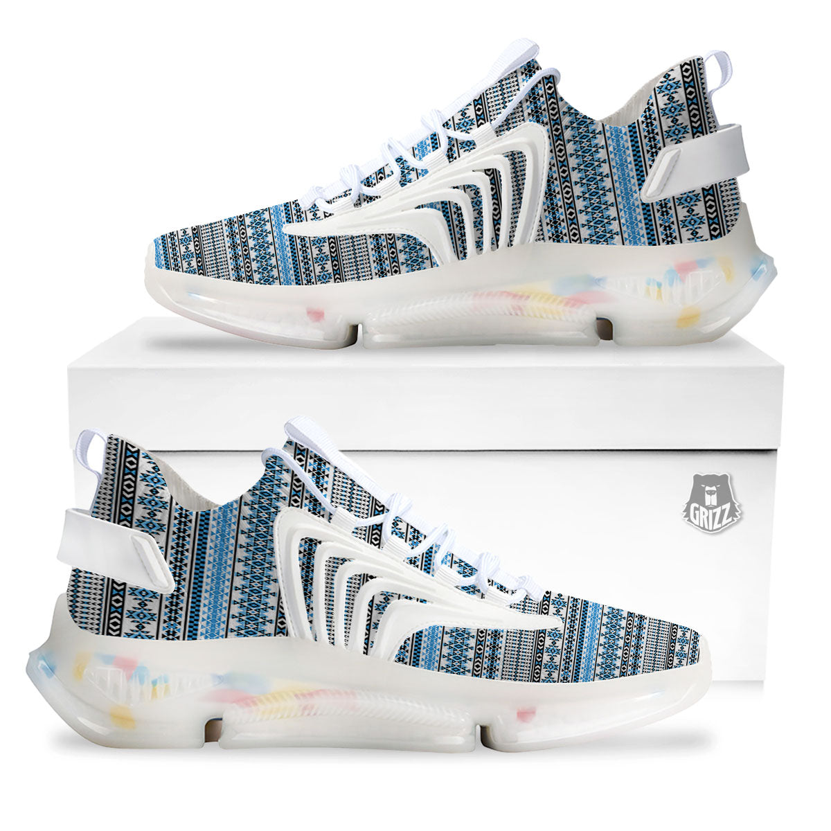 American Aztec Blue Native Print Pattern White Gym Shoes-grizzshop