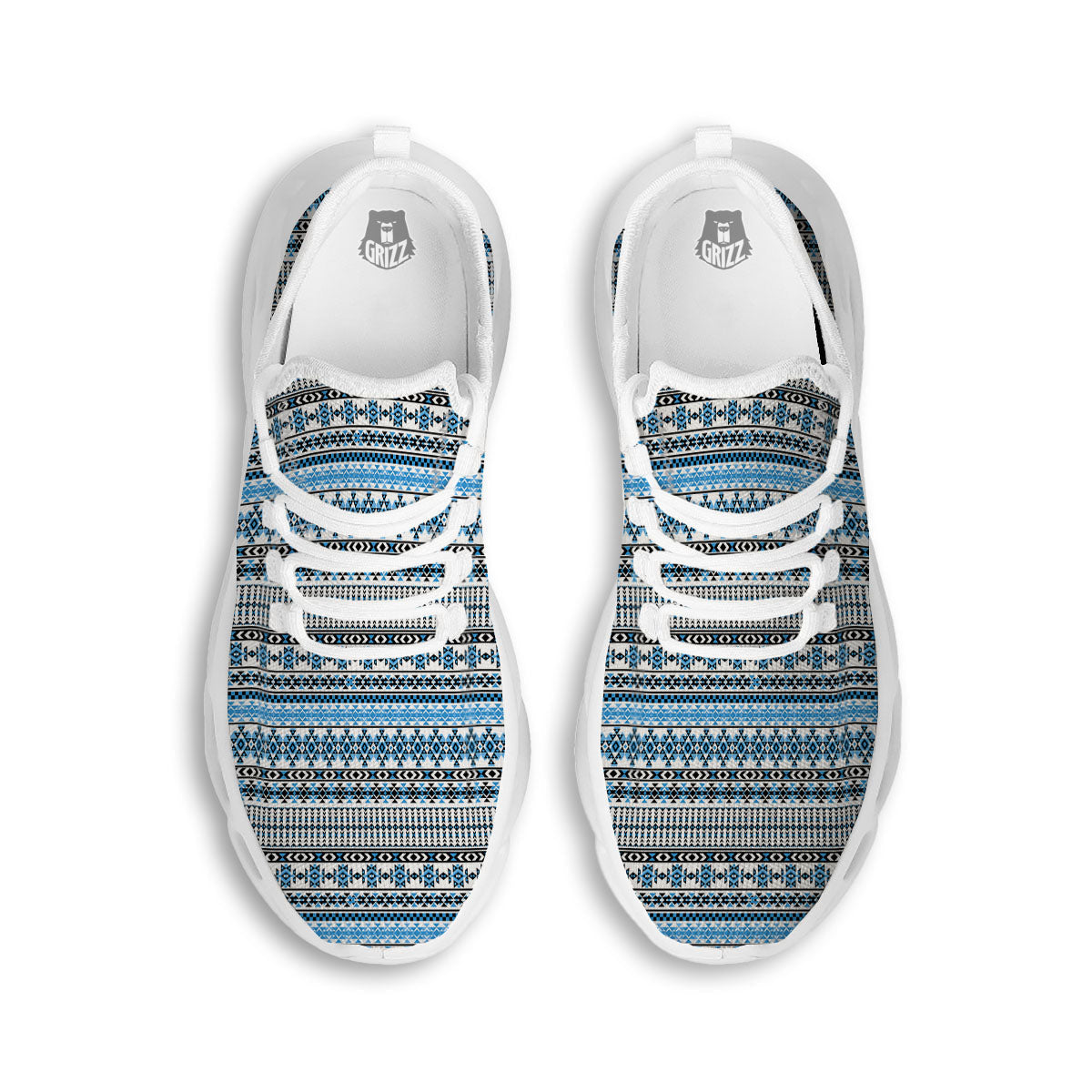 American Aztec Blue Native Print Pattern White Running Shoes-grizzshop