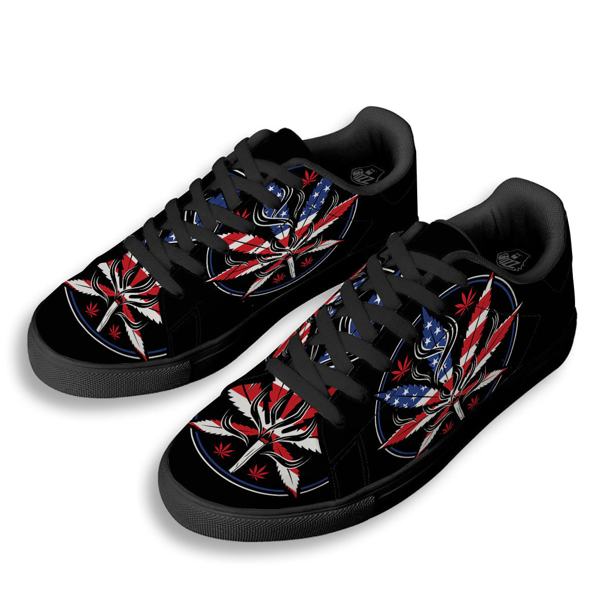 American Cannabis Leaf Flag Print Black Low Top Sneakers-grizzshop