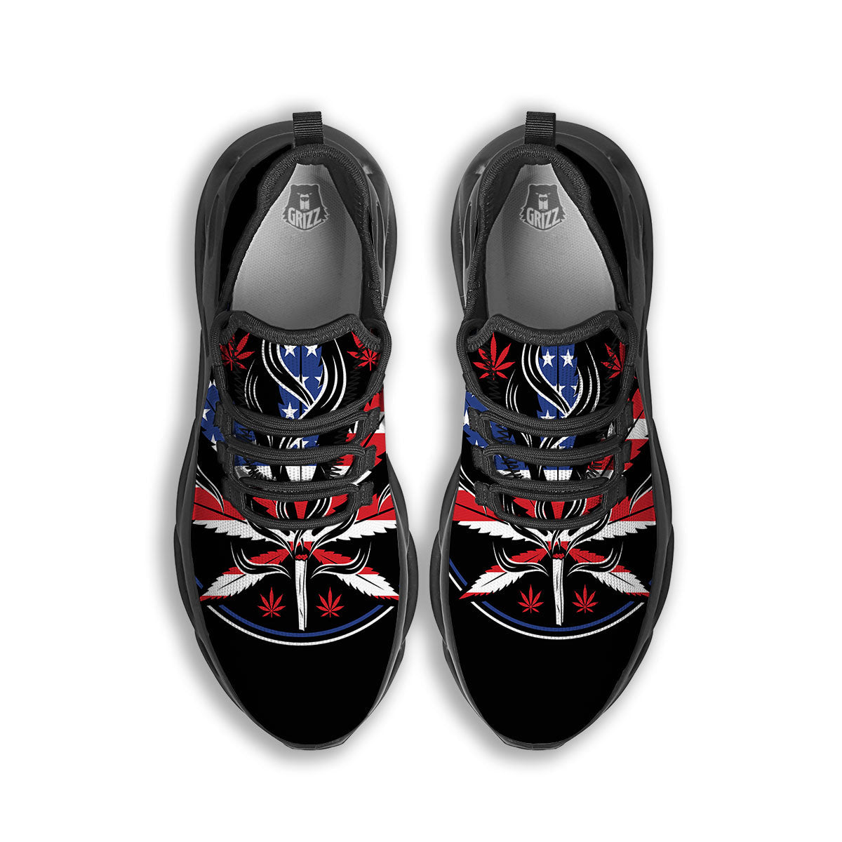 American Cannabis Leaf Flag Print Black Running Shoes-grizzshop