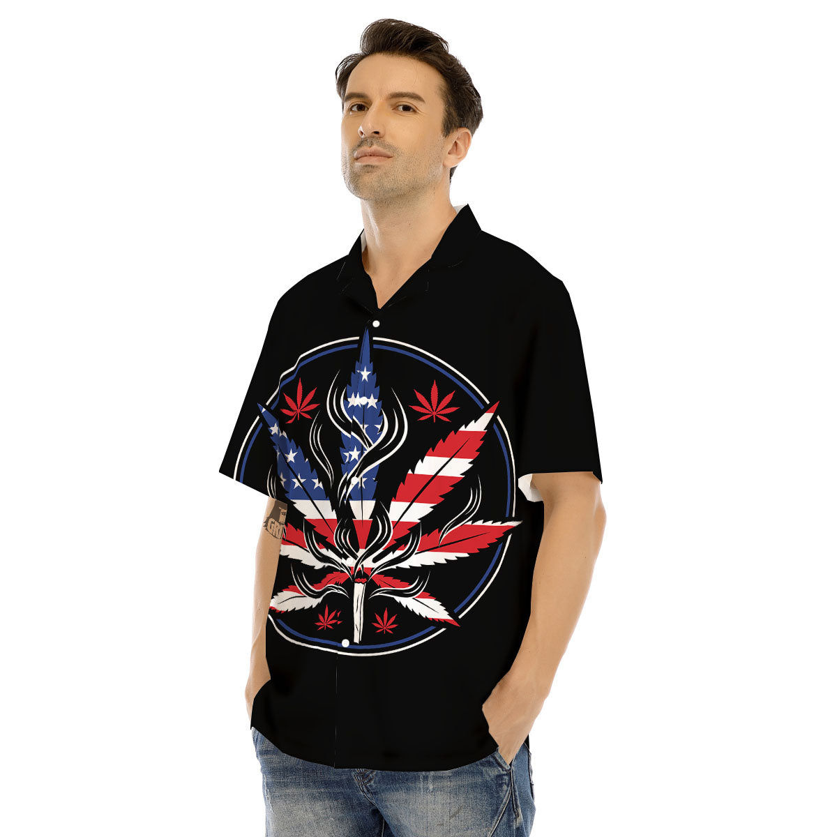 American Cannabis Leaf Flag Print Men's Hawaiian Shirt-grizzshop