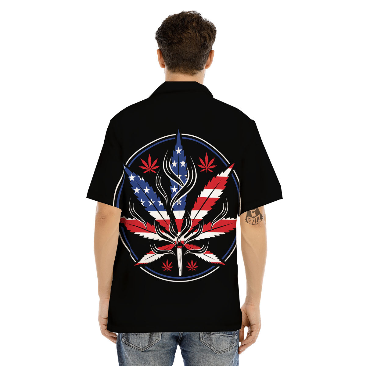 American Cannabis Leaf Flag Print Men's Hawaiian Shirt-grizzshop