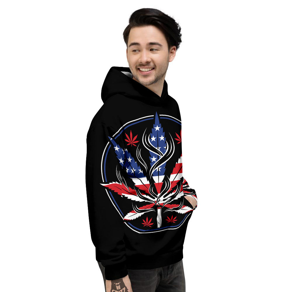 American Cannabis Leaf Flag Print Men's Hoodie-grizzshop