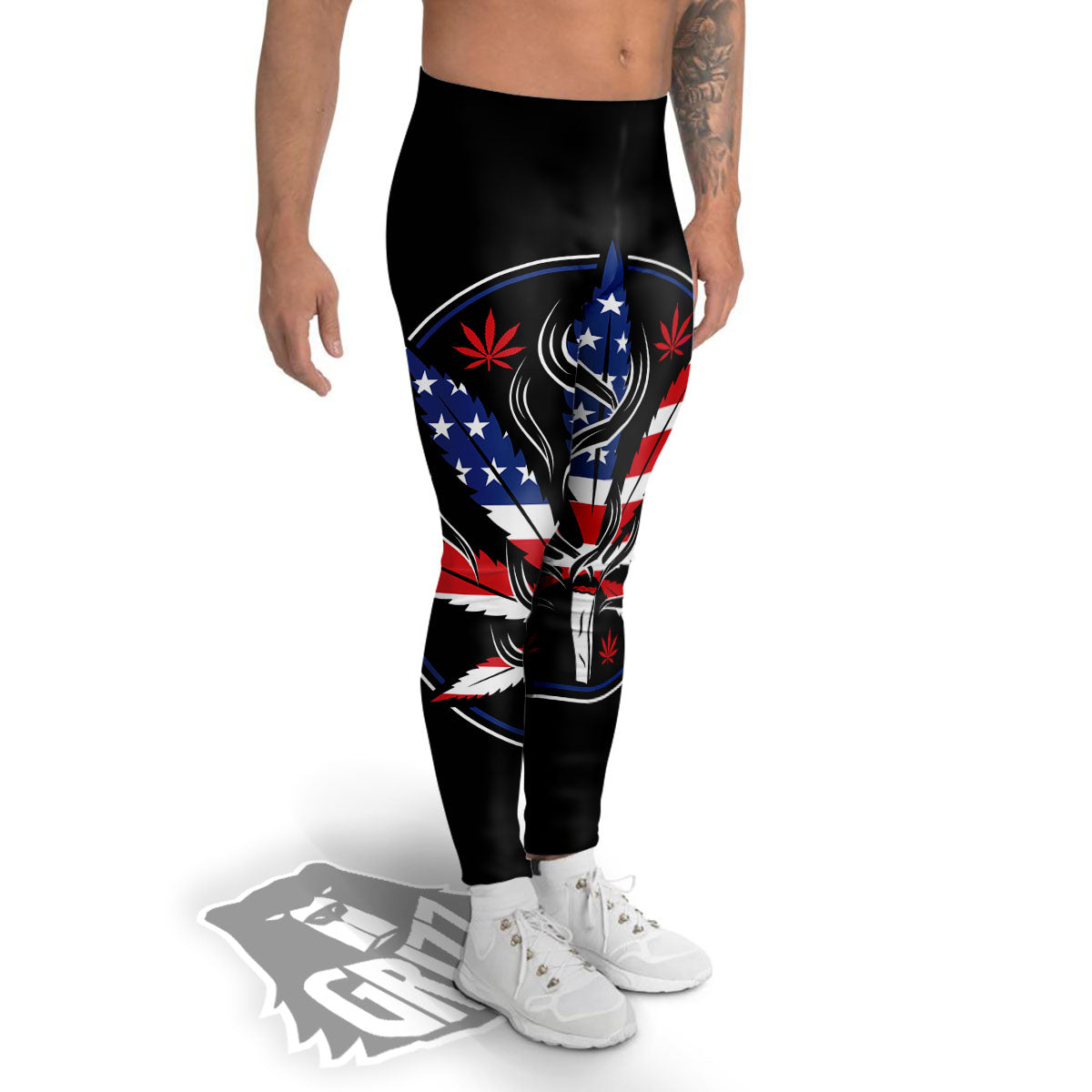 American Cannabis Leaf Flag Print Men's Leggings-grizzshop