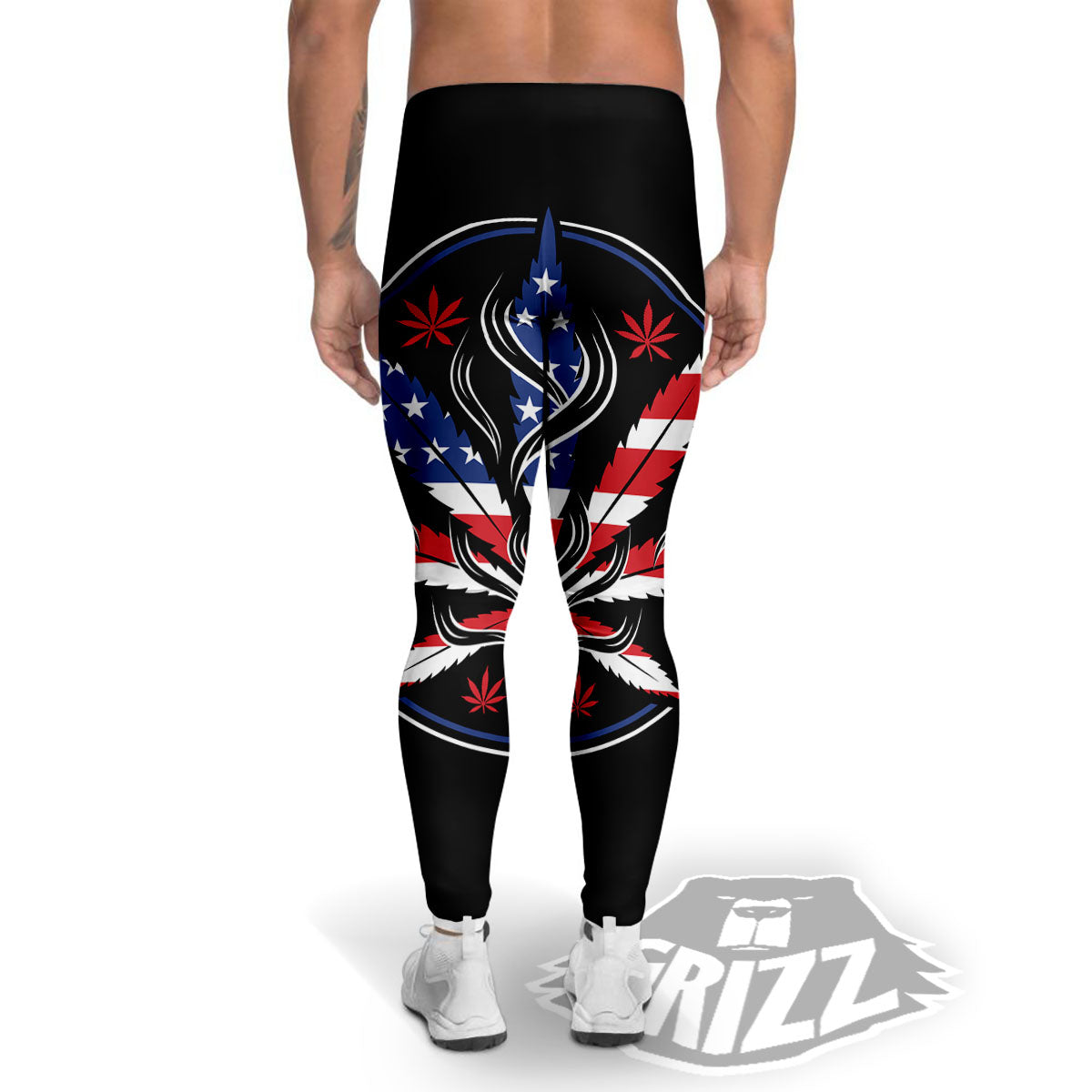 American Cannabis Leaf Flag Print Men's Leggings-grizzshop