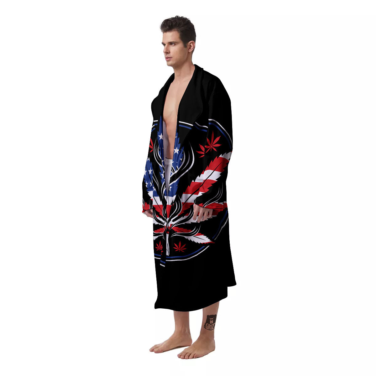 American Cannabis Leaf Flag Print Men's Robe-grizzshop