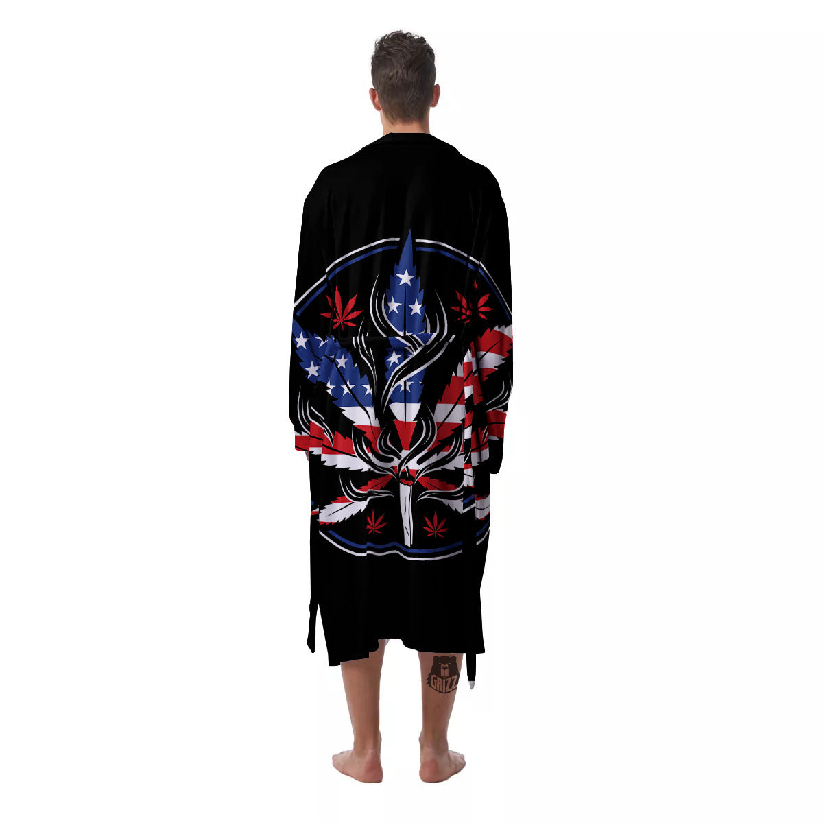 American Cannabis Leaf Flag Print Men's Robe-grizzshop