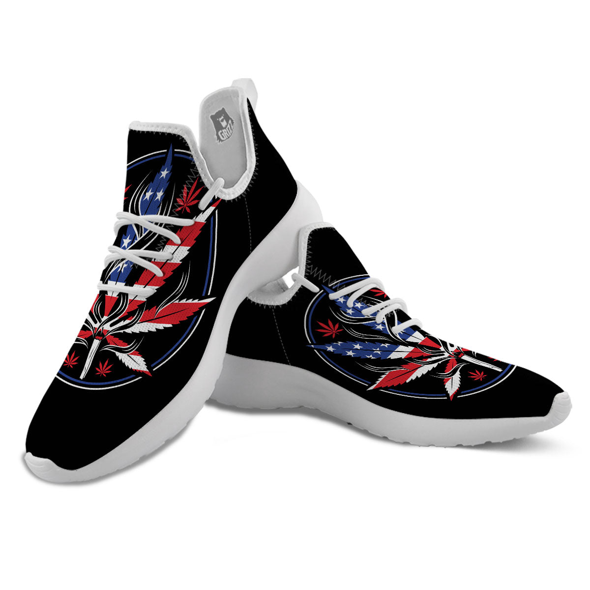 American Cannabis Leaf Flag Print White Athletic Shoes-grizzshop
