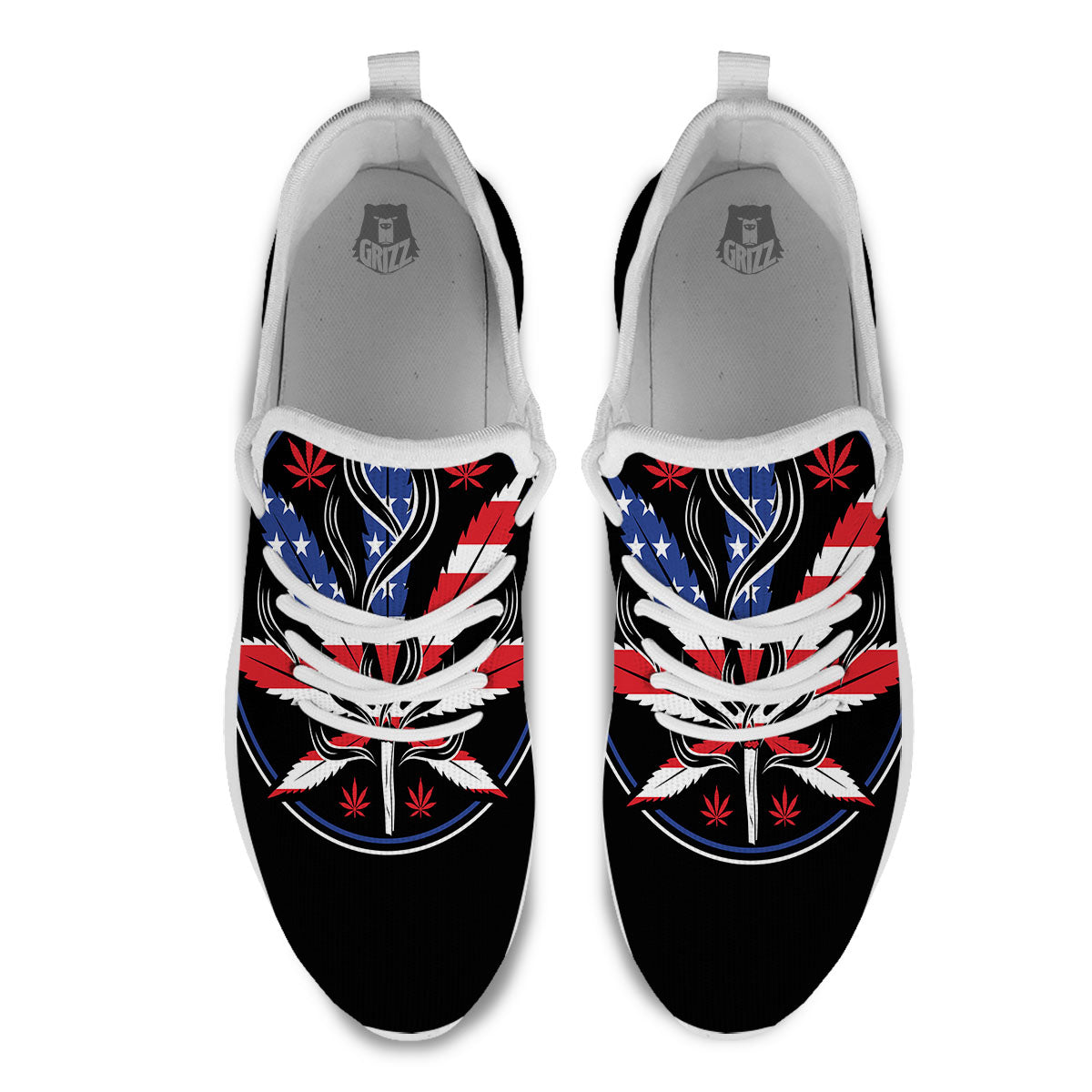 American Cannabis Leaf Flag Print White Athletic Shoes-grizzshop