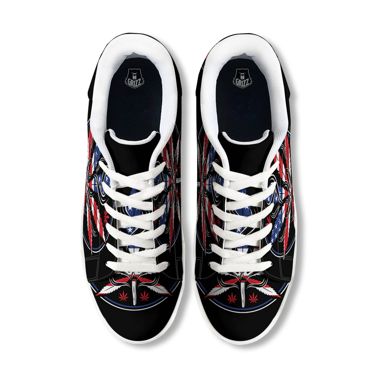 American Cannabis Leaf Flag Print White Low Top Sneakers-grizzshop
