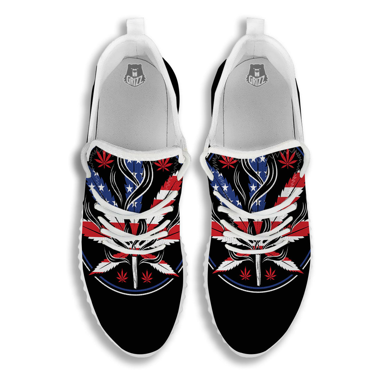 American Cannabis Leaf Flag Print White Walking Shoes-grizzshop