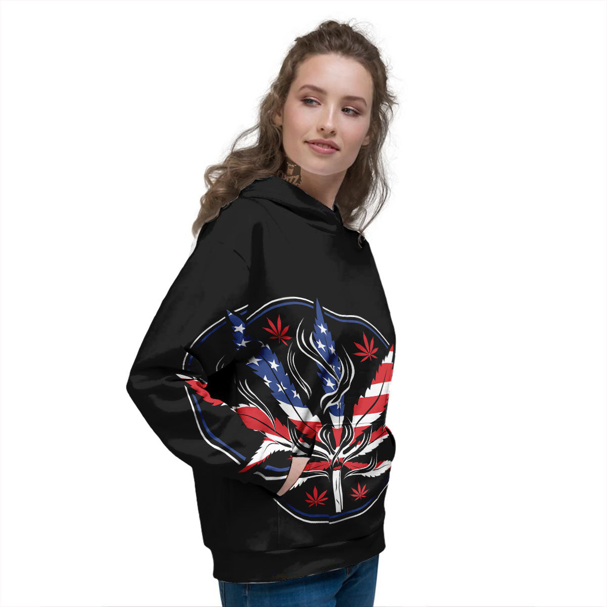 American Cannabis Leaf Flag Print Women's Hoodie-grizzshop