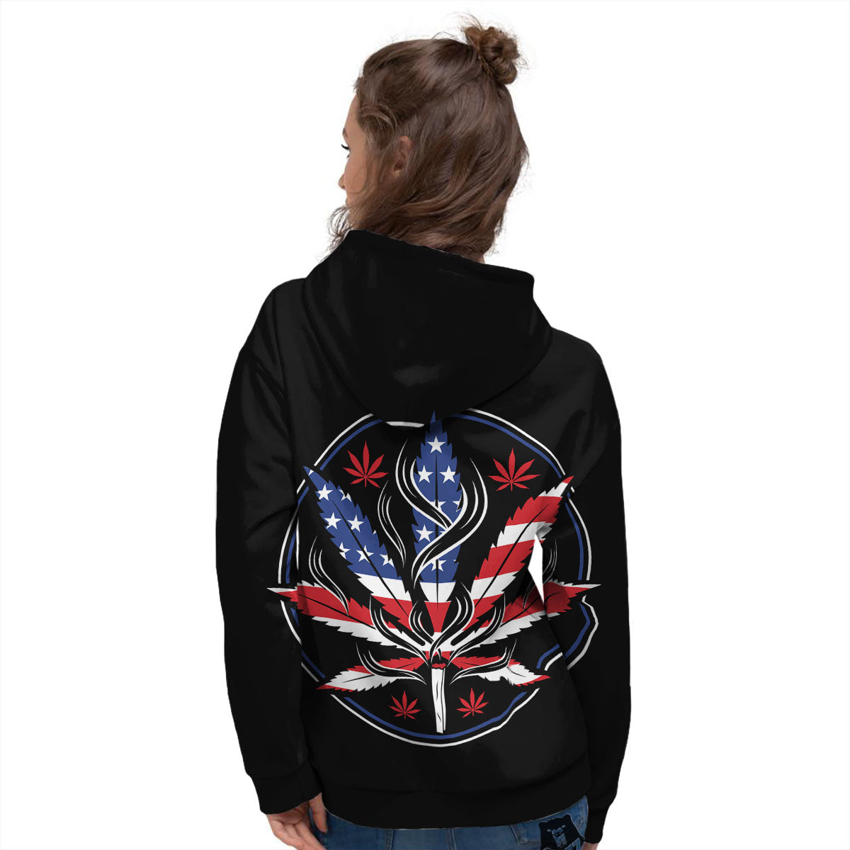 American Cannabis Leaf Flag Print Women's Hoodie-grizzshop