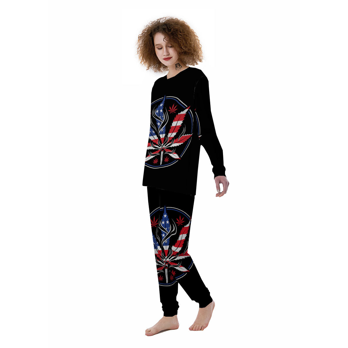 American Cannabis Leaf Flag Print Women's Pajamas-grizzshop