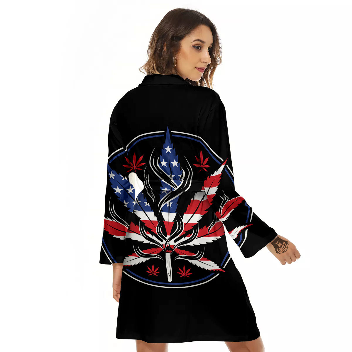 American Cannabis Leaf Flag Print Women's Robe-grizzshop