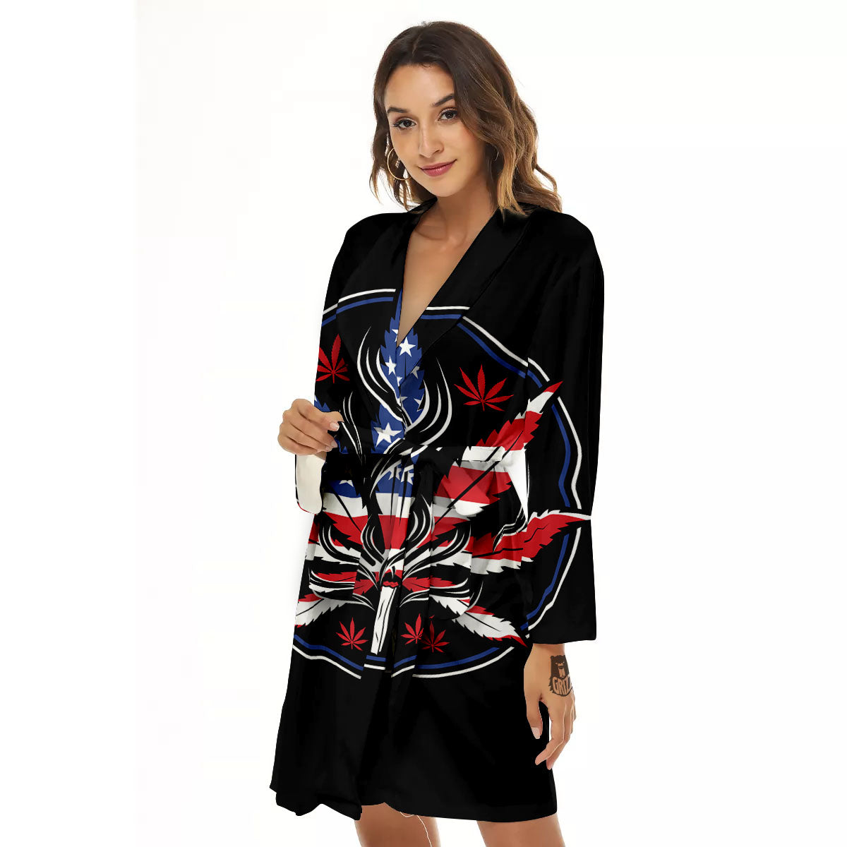American Cannabis Leaf Flag Print Women's Robe-grizzshop