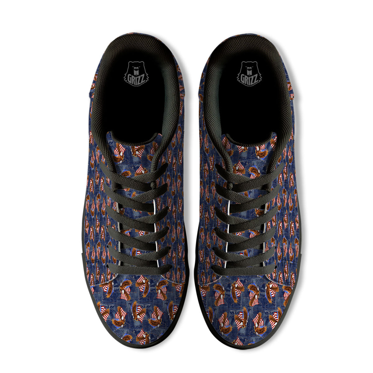 American Eagle Denim Print Pattern Black Low Top Sneakers-grizzshop