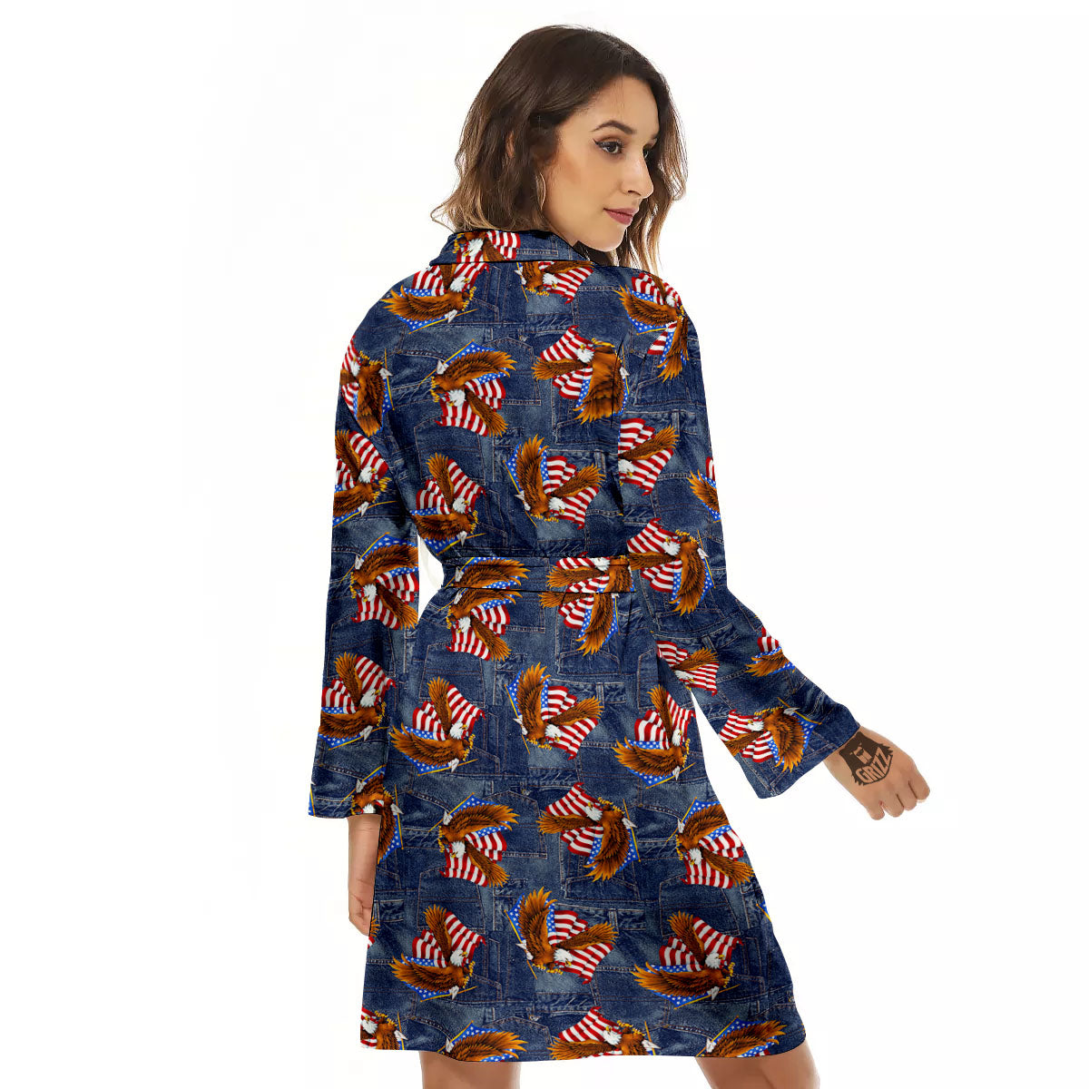 American Eagle Denim Print Pattern Women's Robe-grizzshop