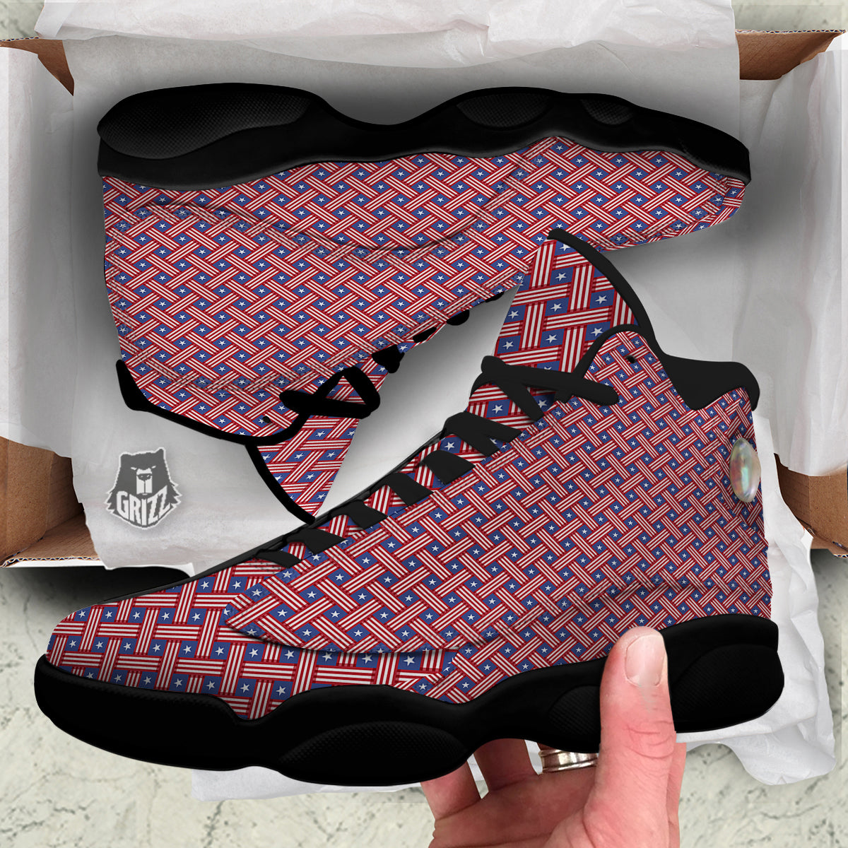 American Flag 4th of July Print Pattern Black Basketball Shoes-grizzshop