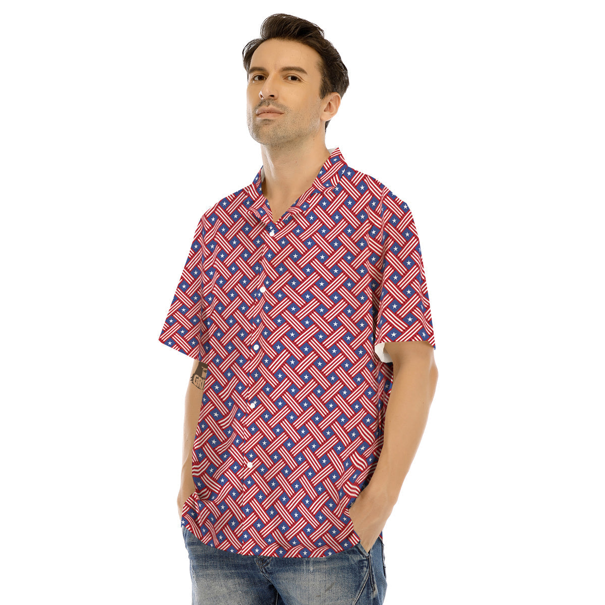 American Flag 4th of July Print Pattern Men's Hawaiian Shirt-grizzshop