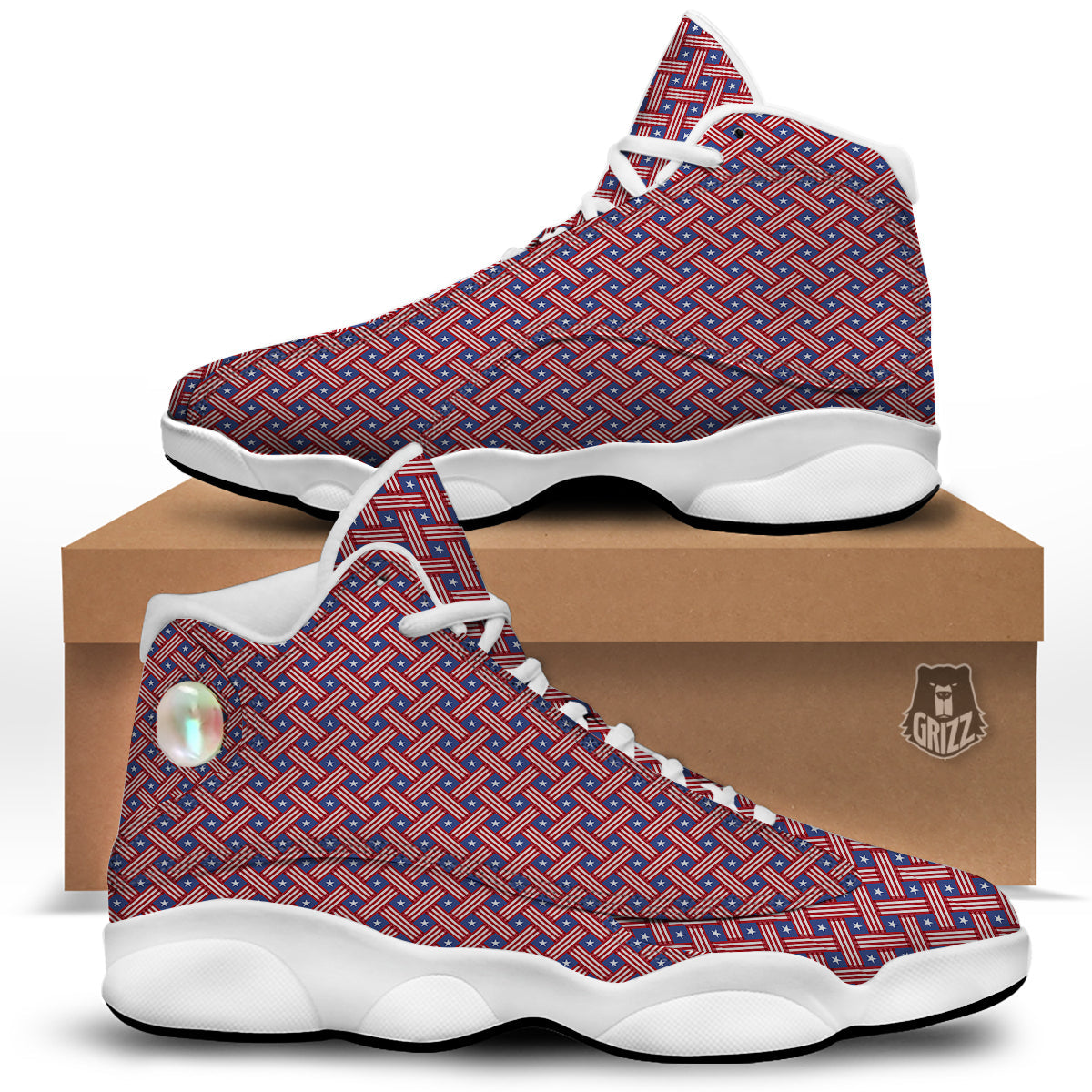 American Flag 4th of July Print Pattern White Basketball Shoes-grizzshop