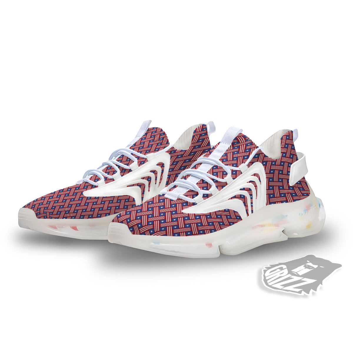 American Flag 4th of July Print Pattern White Gym Shoes-grizzshop