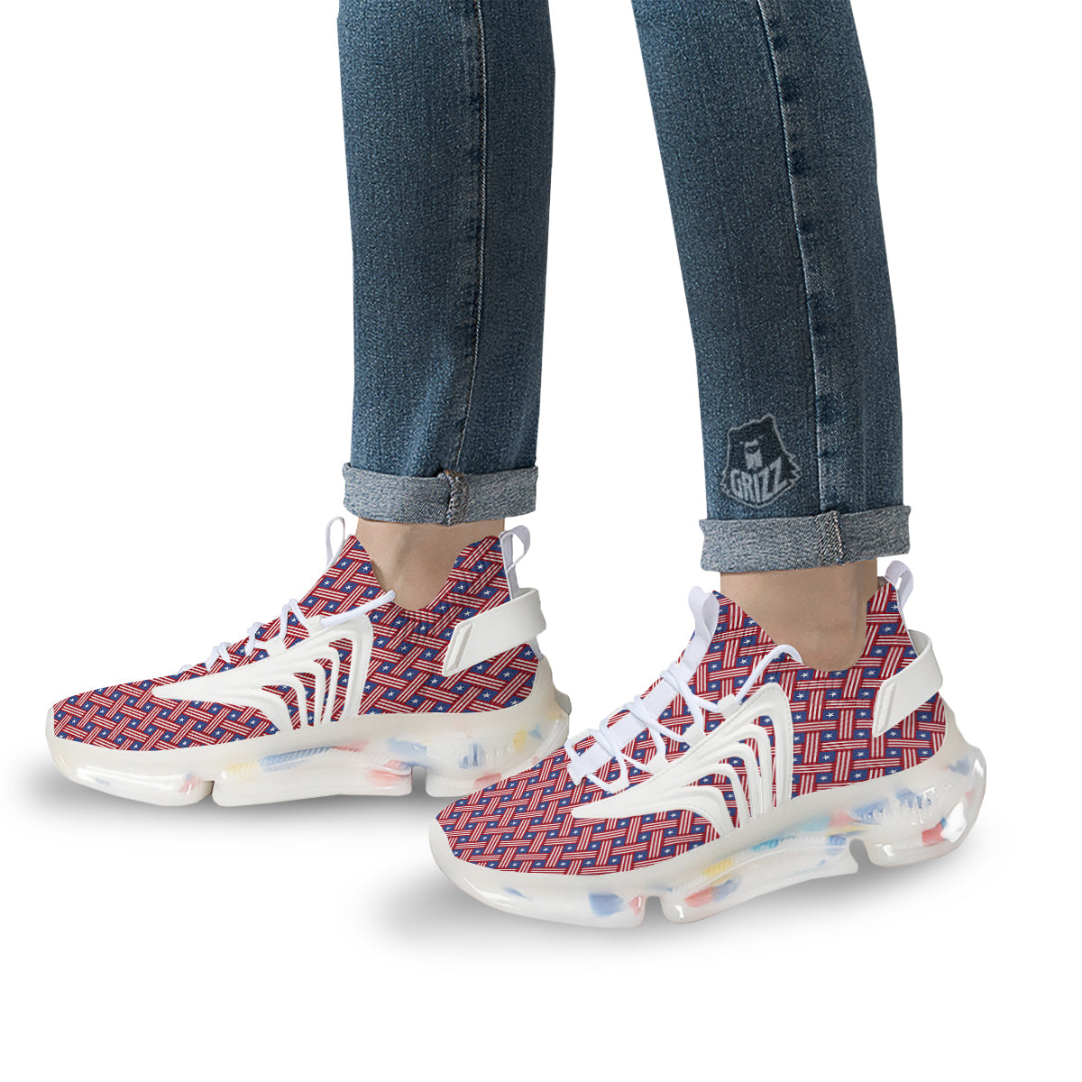 American Flag 4th of July Print Pattern White Gym Shoes-grizzshop