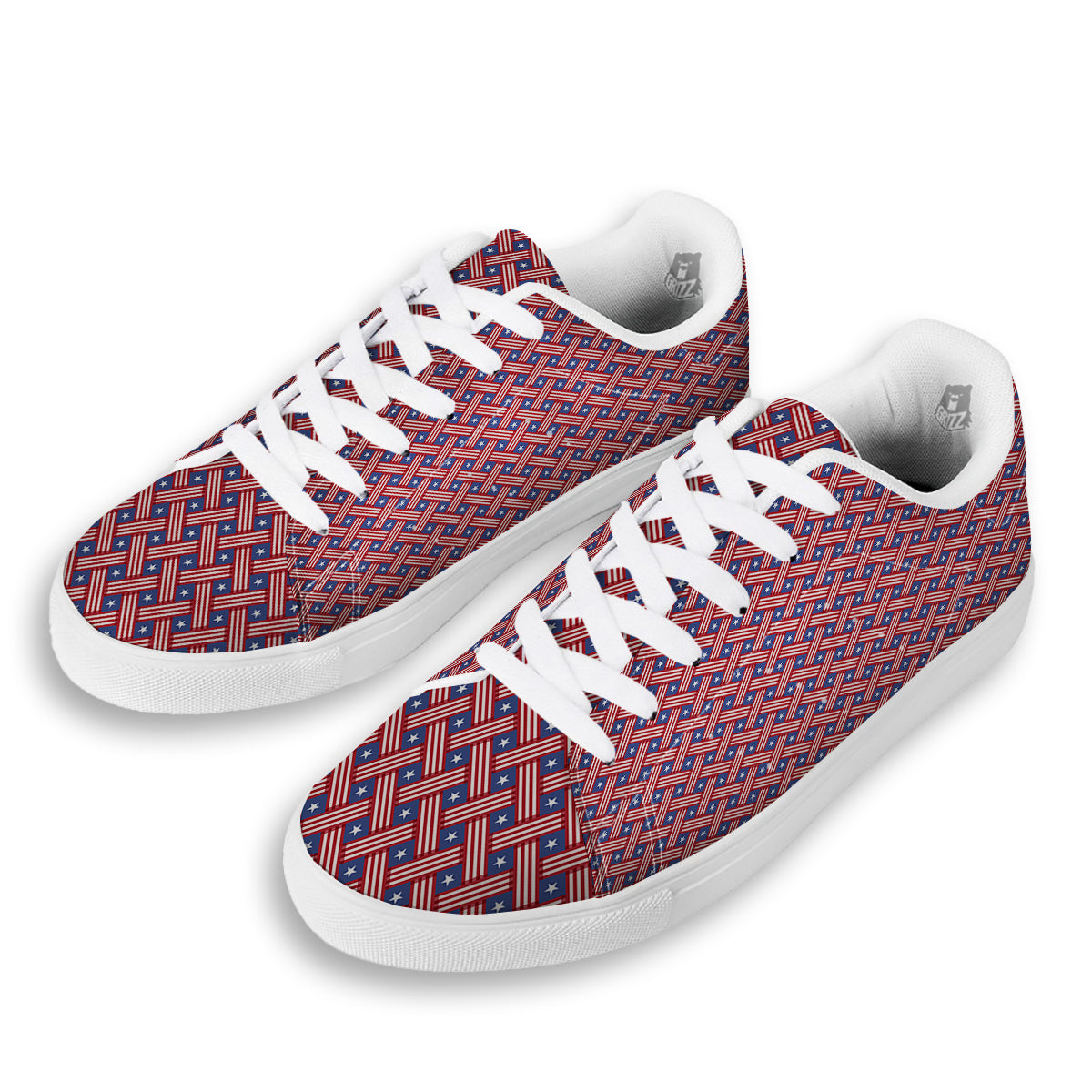American Flag 4th of July Print Pattern White Low Top Sneakers-grizzshop