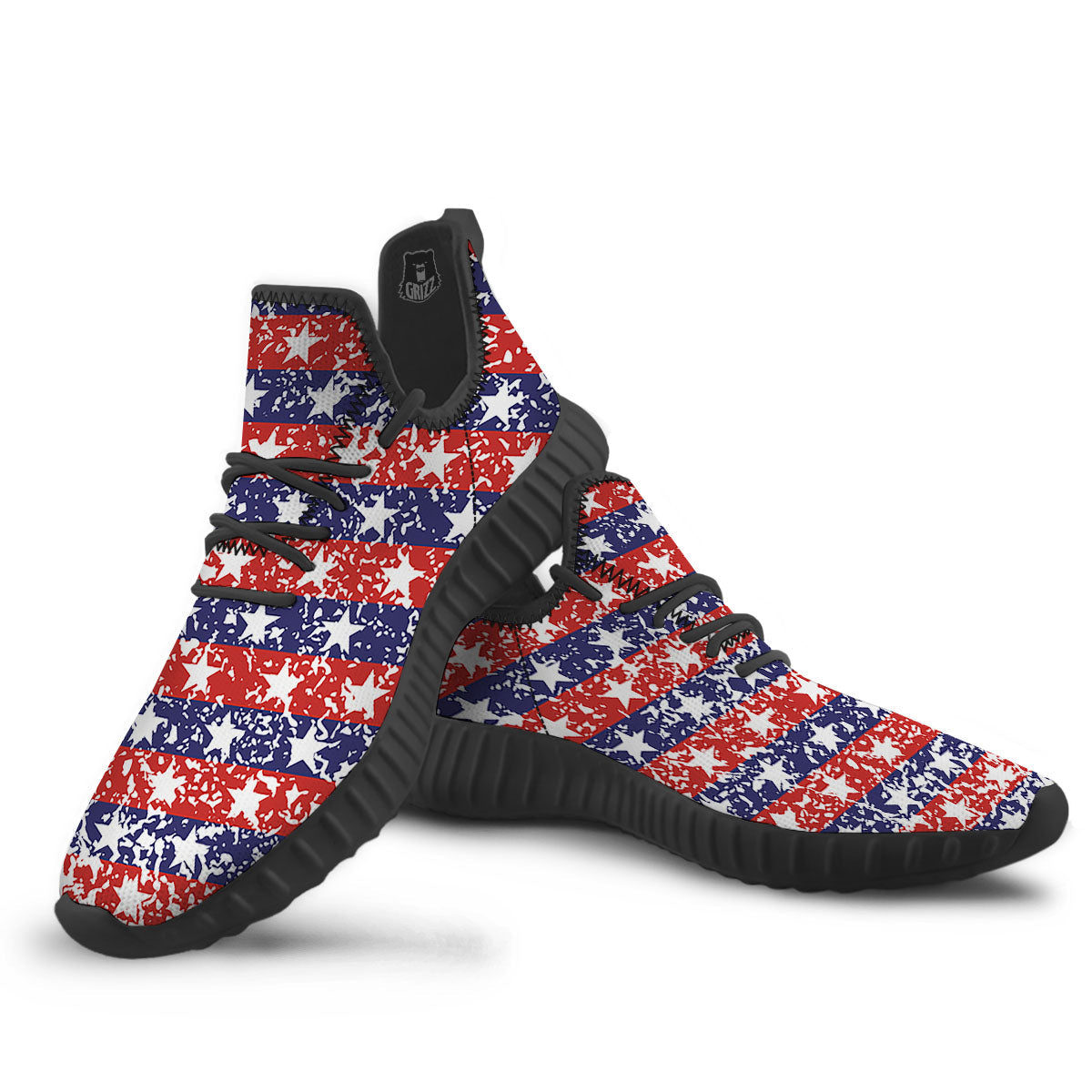 American Flag Abstract Print Black Walking Shoes-grizzshop