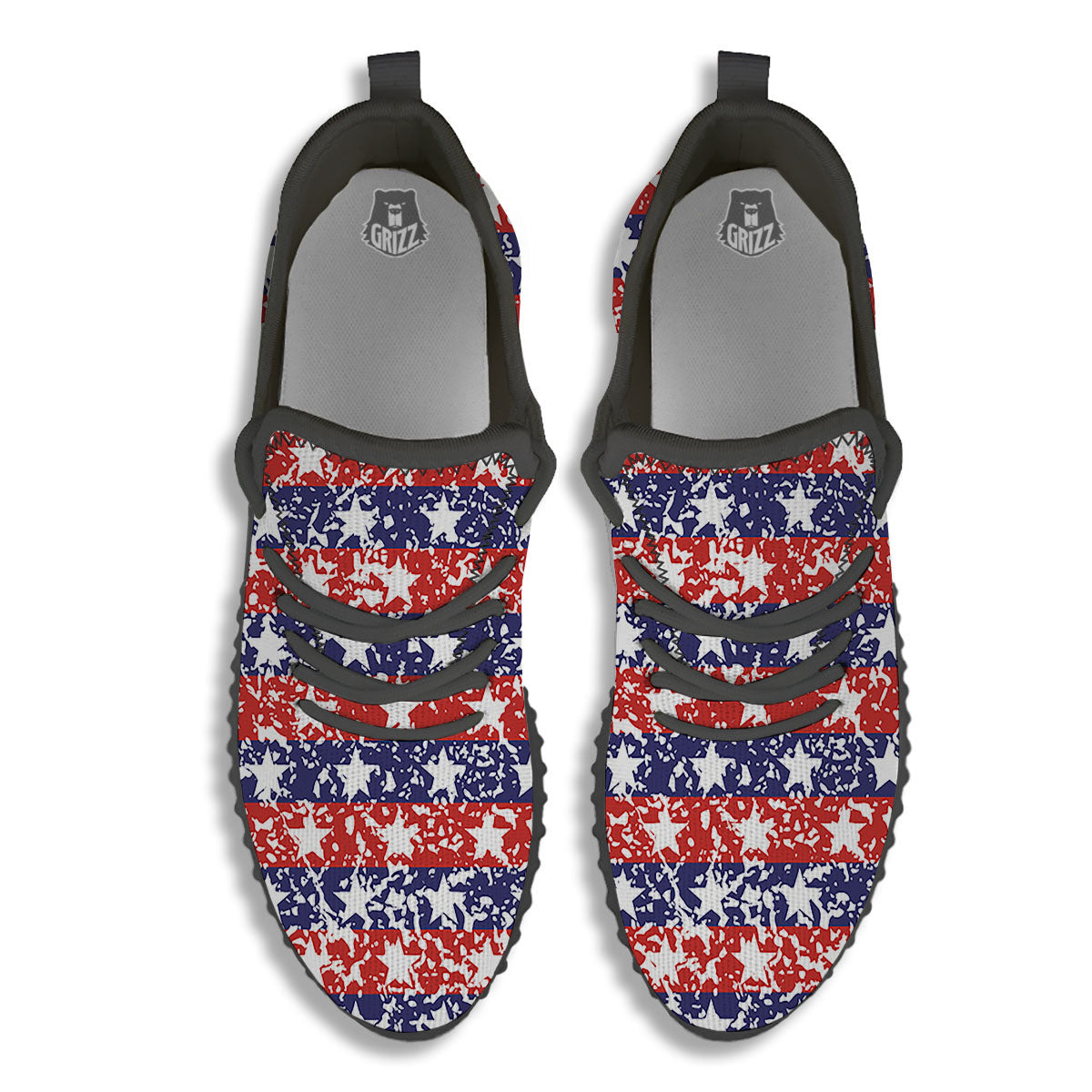American Flag Abstract Print Black Walking Shoes-grizzshop