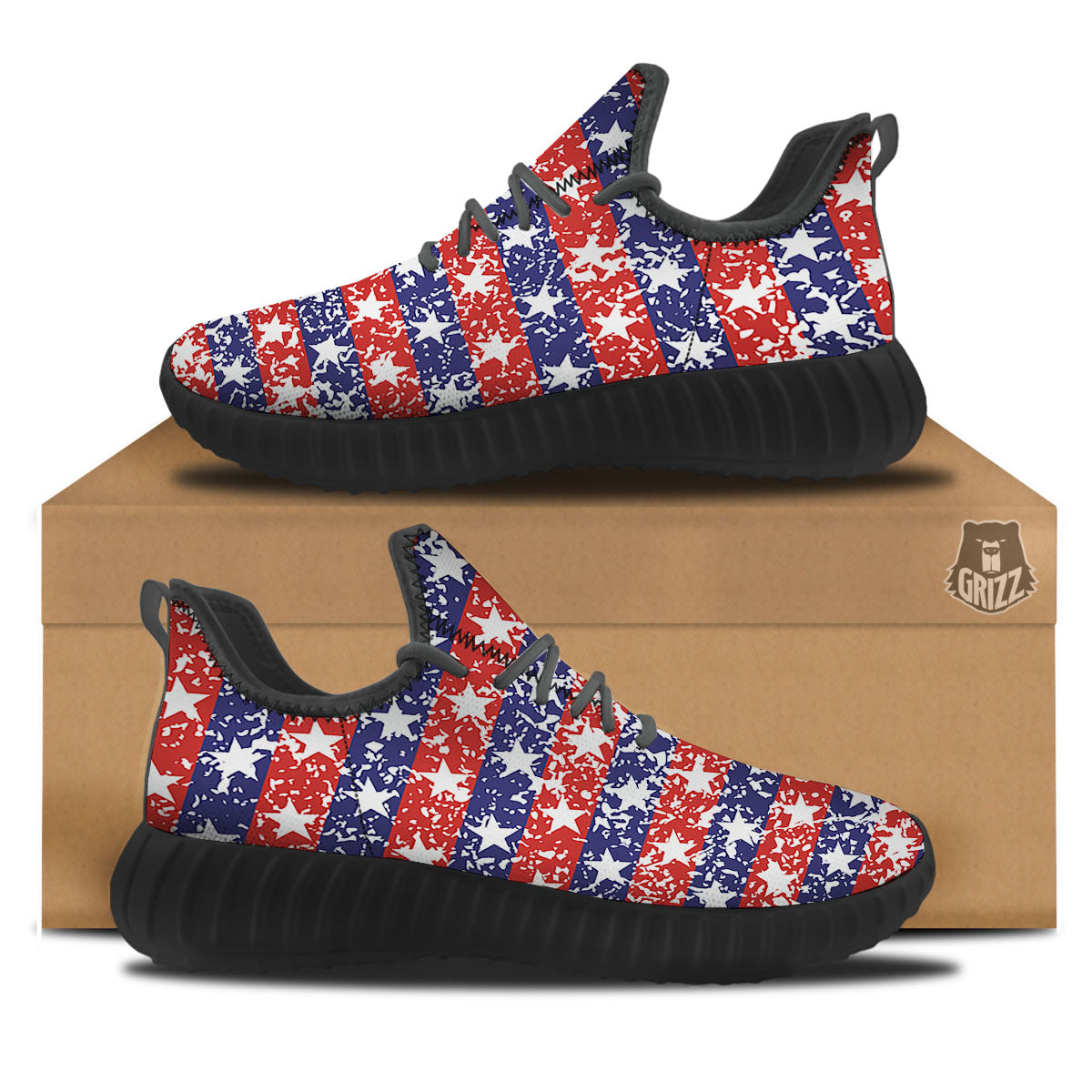 American Flag Abstract Print Black Walking Shoes-grizzshop