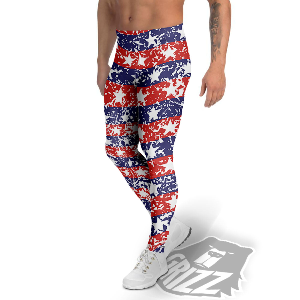 American Flag Abstract Print Men's Leggings-grizzshop