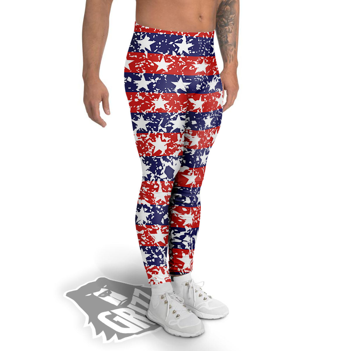 American Flag Abstract Print Men's Leggings-grizzshop