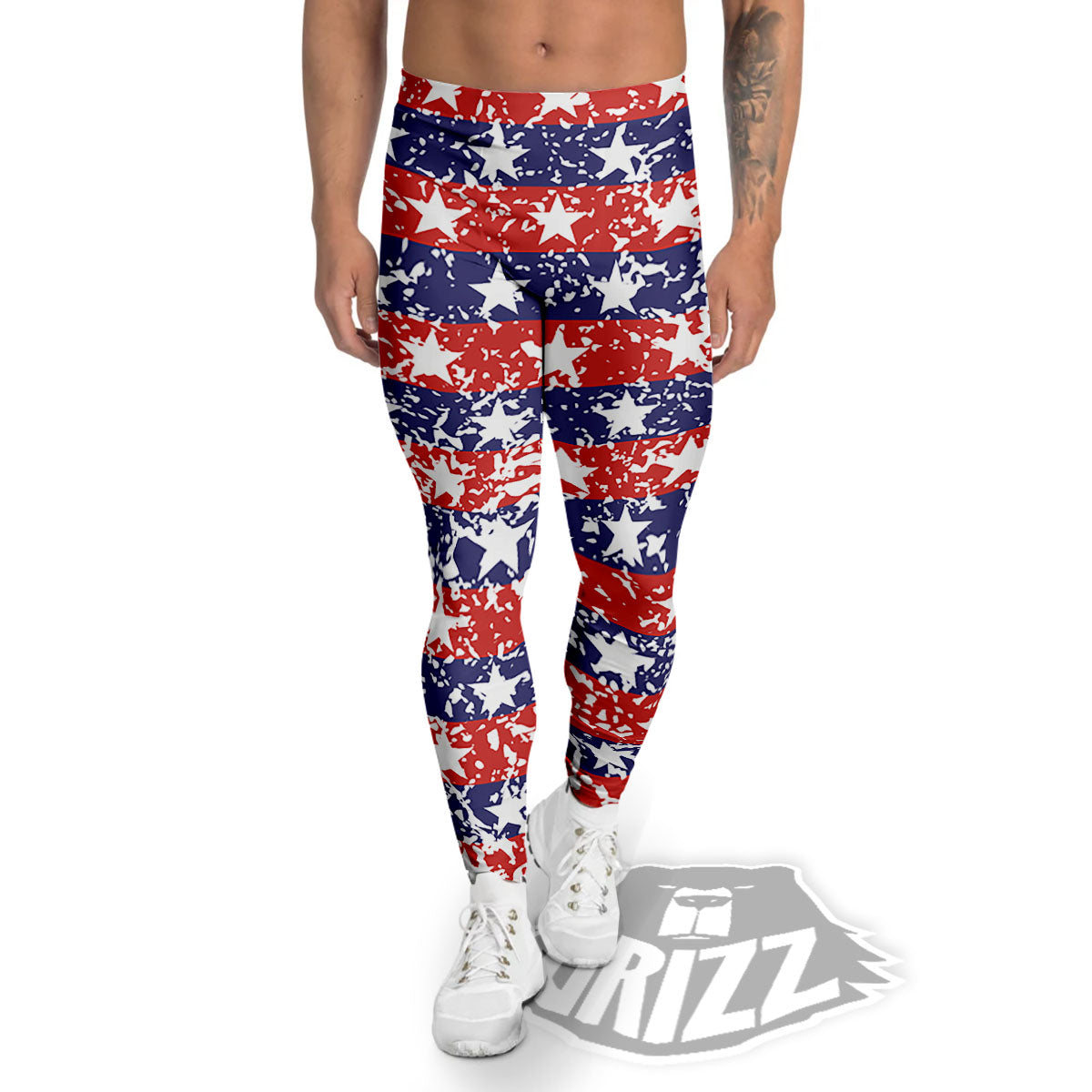 American Flag Abstract Print Men's Leggings-grizzshop