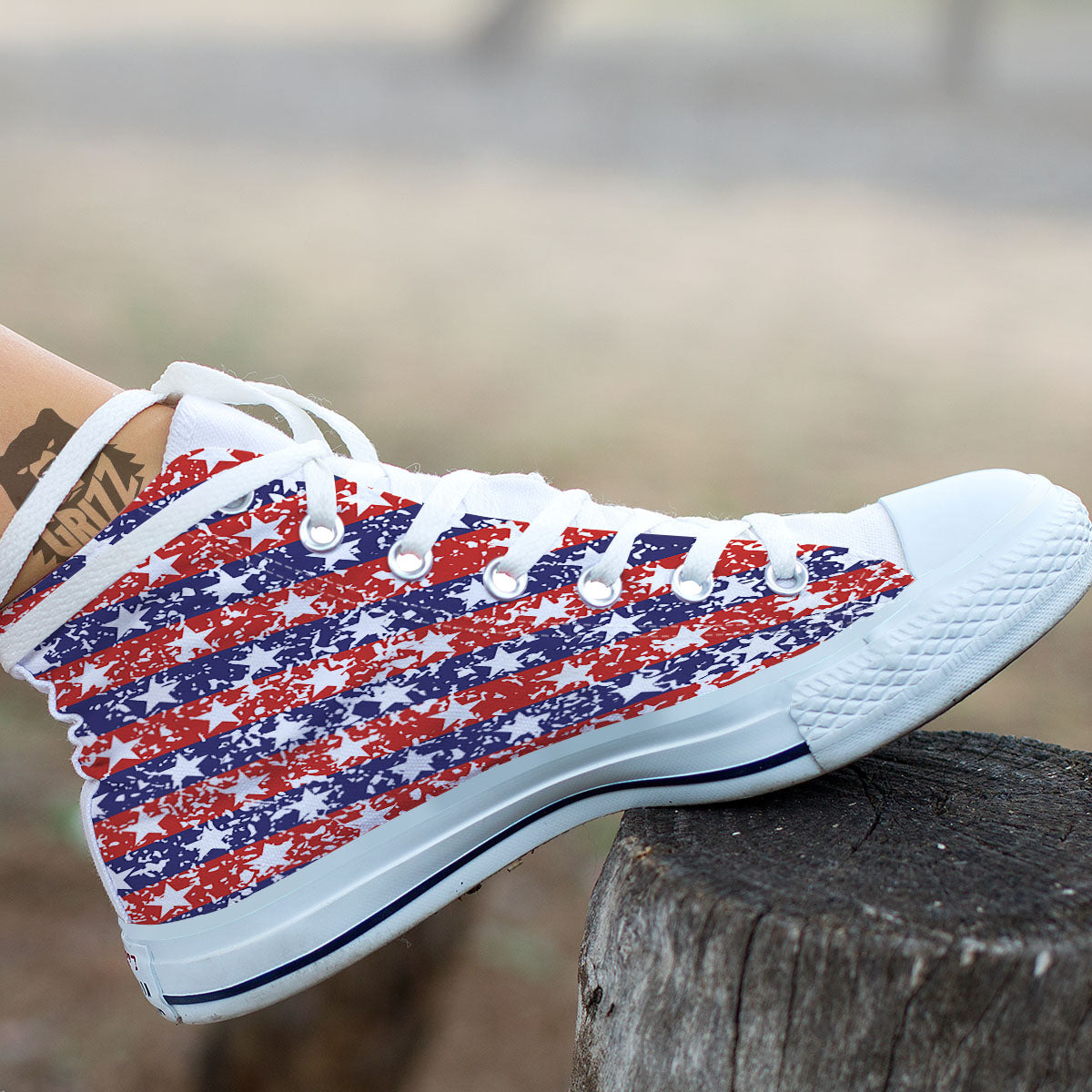 American Flag Abstract Print White High Top Shoes-grizzshop