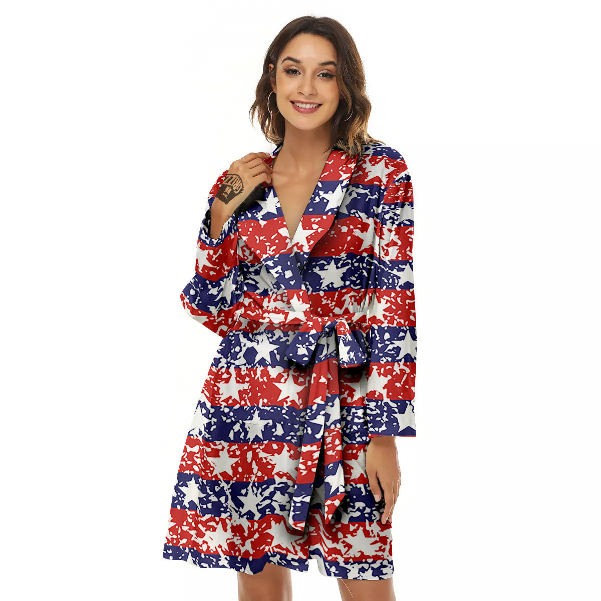 American Flag Abstract Print Women's Robe-grizzshop