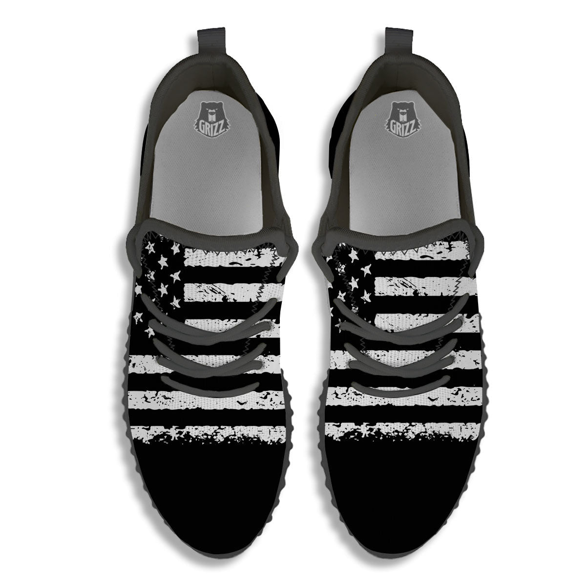 American Flag Black Print Black Walking Shoes-grizzshop