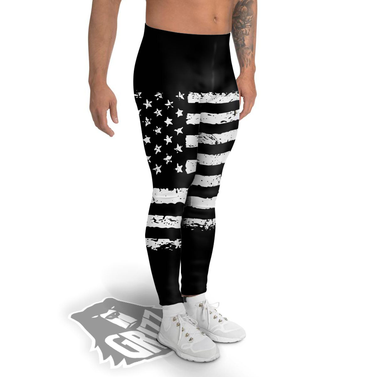 American Flag Black Print Men's Leggings-grizzshop
