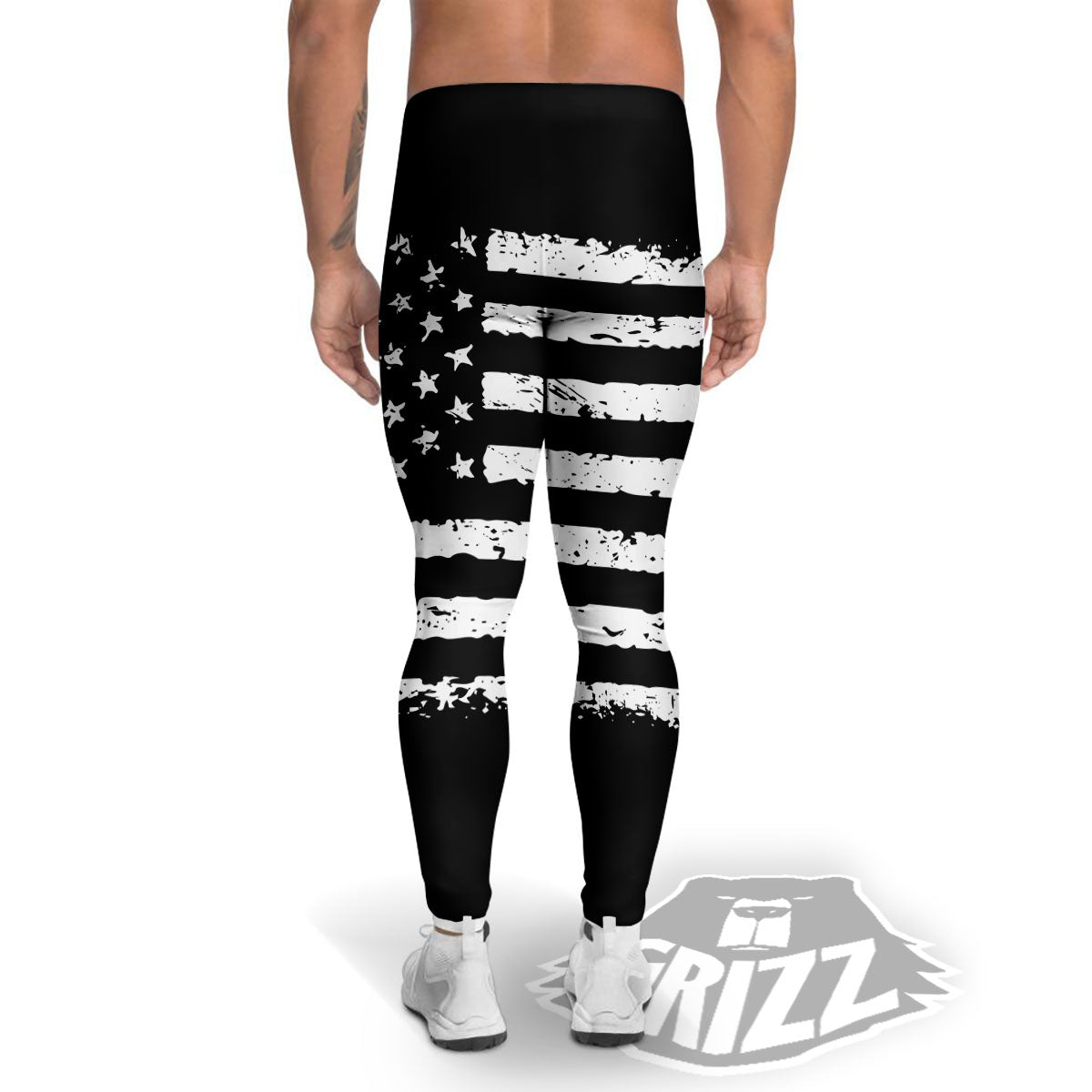 American Flag Black Print Men's Leggings-grizzshop