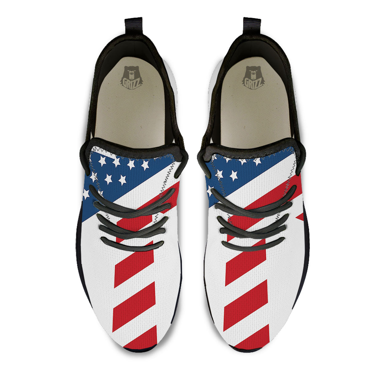 American Flag Christian Cross Print Black Athletic Shoes-grizzshop